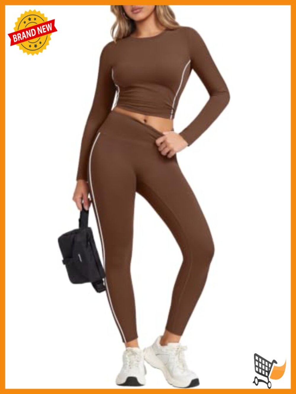 Rexley Workout Set 2 Piece Long Sleeve Top Leggings with Pockets